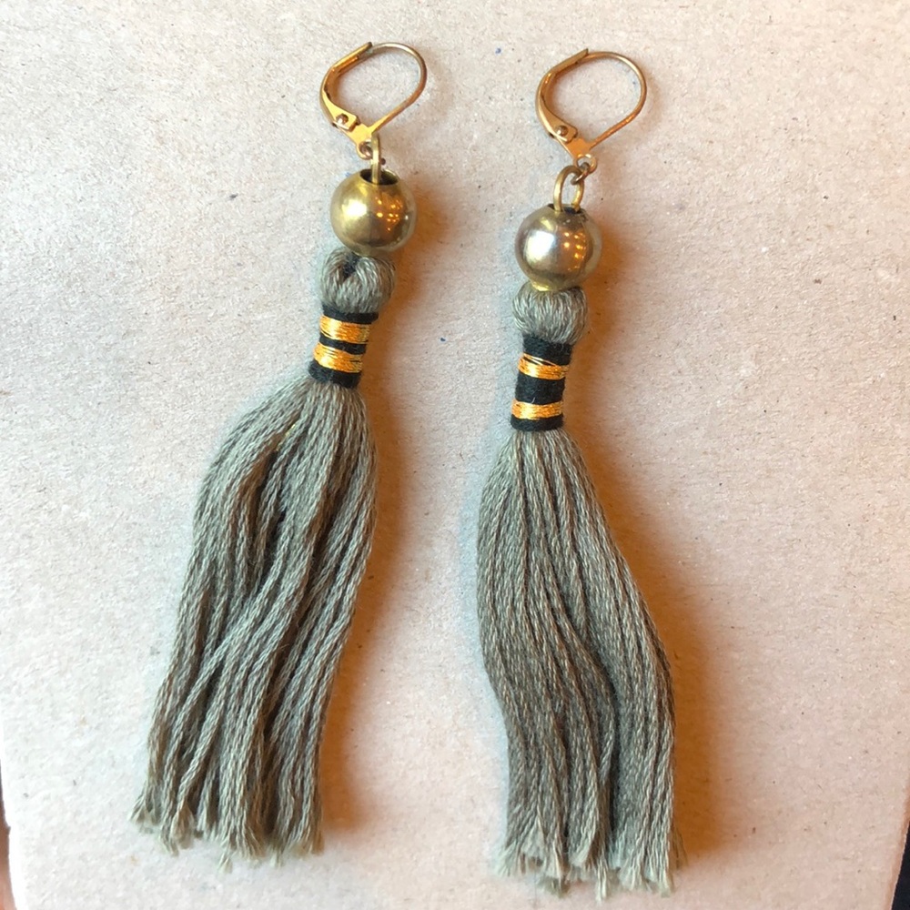 BOGO Green, Black and Gold Tassel Earrings